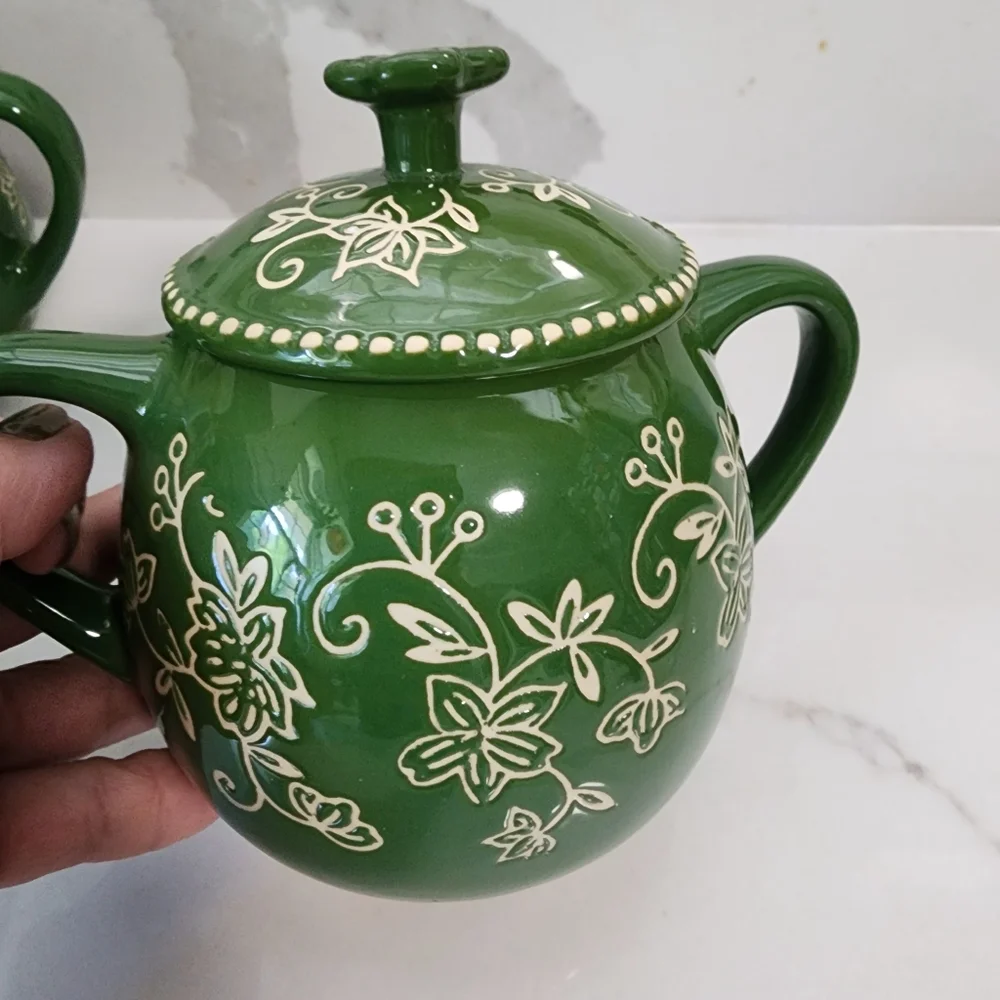 Temptations Green Floral Lace Ceramic Set of 3
